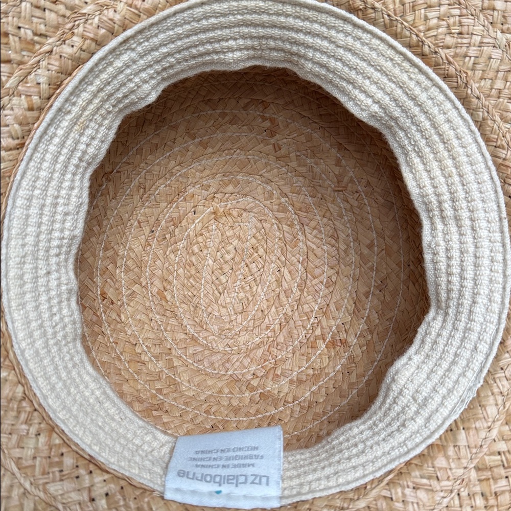 Vintage Liz Claiborne Straw Bowler Rolled Brim Hat Tan With Metal LC Brand Tag - Picture 13 of 17